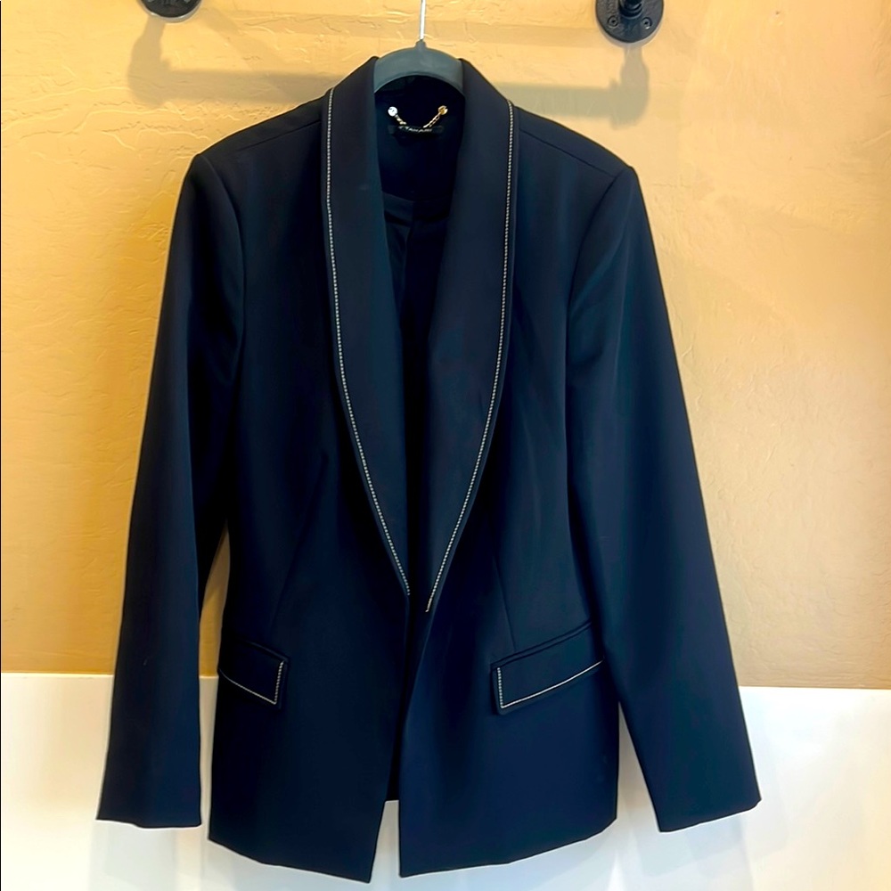 T Tahari Black Blazer with White Thread Trim - Size 12